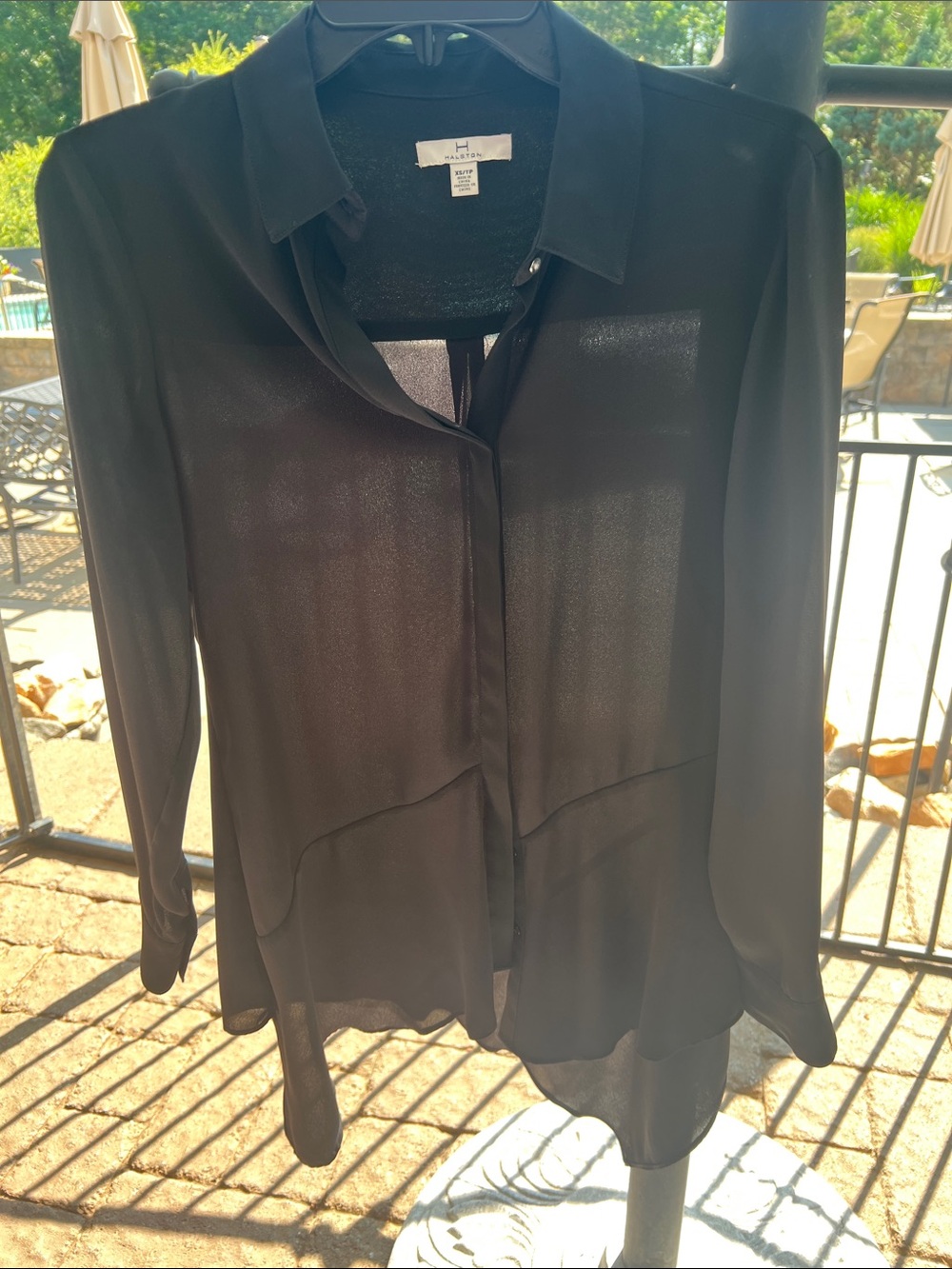 H by Halston Black Sheer Button-Down Blouse